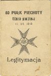 Legitymacja odznaki pami�tkowej 80 pu�ku piechoty nadanej Tadeuszowi Kalinowskiemu w dn. 22. VIII. 1937 r., s. 1 (ze zbior�w rodzinnych).