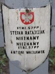 Antoni W�c�awek upami�tniony (jako Antoni Wac�awek) na imiennej tabliczce epitafijnej na jednej z mogi� zbiorowych kwatery wojennej na cmentarzu parafialnym w Rybnie. Stan z dn. 2 czerwca 2005 r. (fot. Marcin Prengowski).