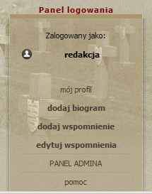 Panel logowania - tu mo�na wej�� na Kart� U�ytkownika, zmieni� swoje dane, doda� lub zmodyfikowa� 